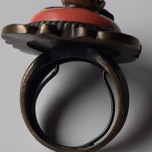 Beyond Rings Jewelry Coral Pink Stone Metal Rose Ring (Adjustable Up to Size 11) - Picture 4 of 4